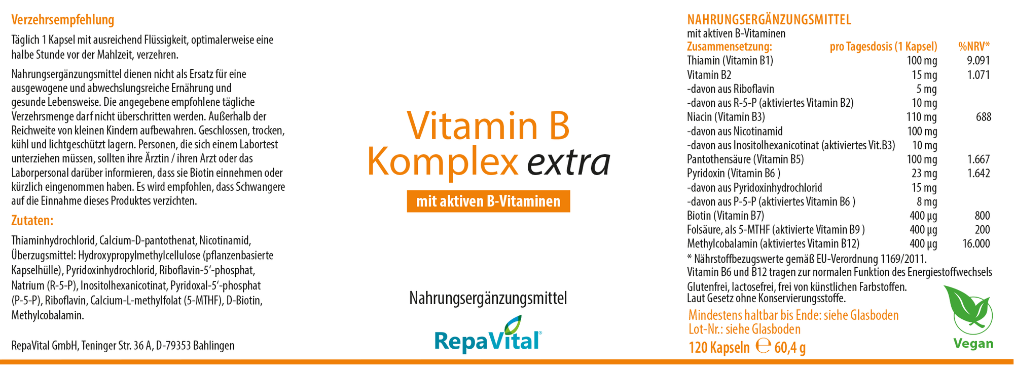 Vitamin B Komplex extra 120er